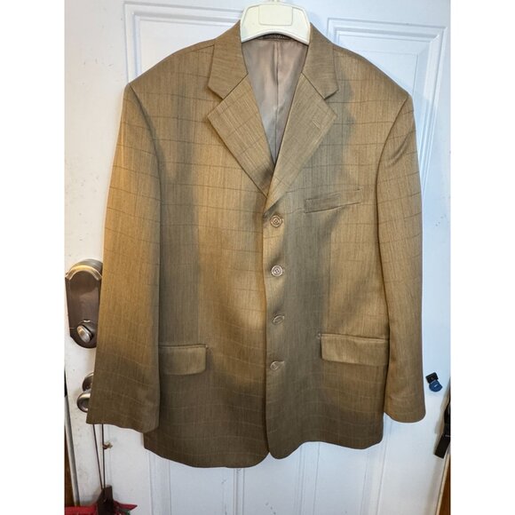 Zandello Mens Tan Wool Blend Two-Button Suit Jacket With Notched Lapel Size L - Picture 1 of 7